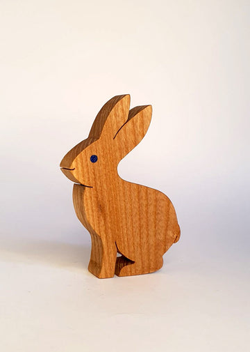 Lapin décoratif en bois de frêne et cuir bleu